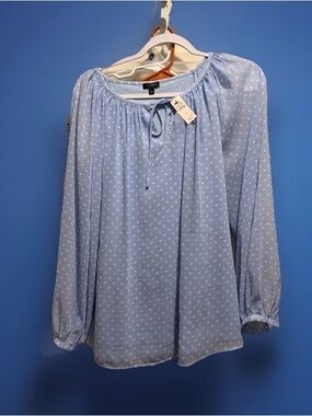 Talbots Light Blue Polka Dot Peasant Blouse size small NWT